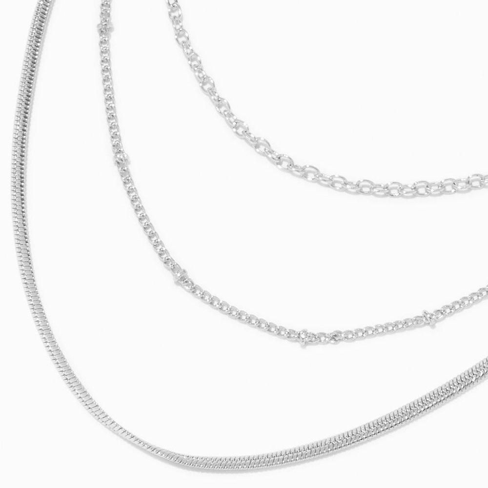 🤍✨ Silver Multi-Strand Mixed Chain Necklace | NWT